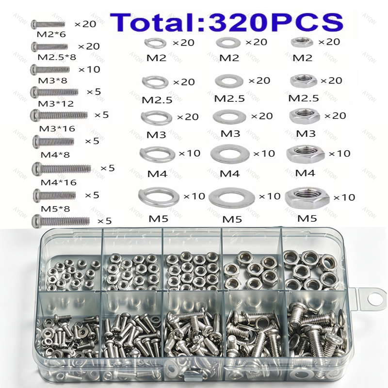 320-piece hex nut and bolt set - Furniture Joinery Hardware recension och pris